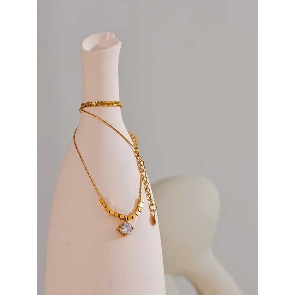 Gold Cubes Zircon Necklace