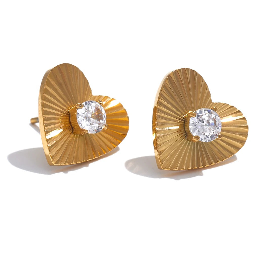 Gold Zirconia Heart Studs