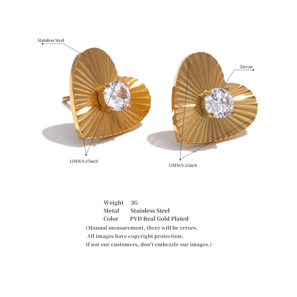 Gold Zirconia Heart Studs