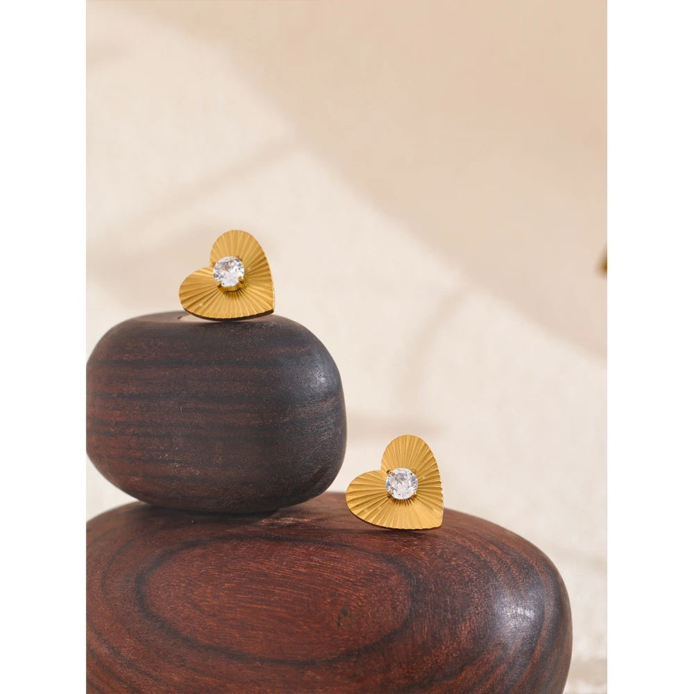 Gold Zirconia Heart Studs