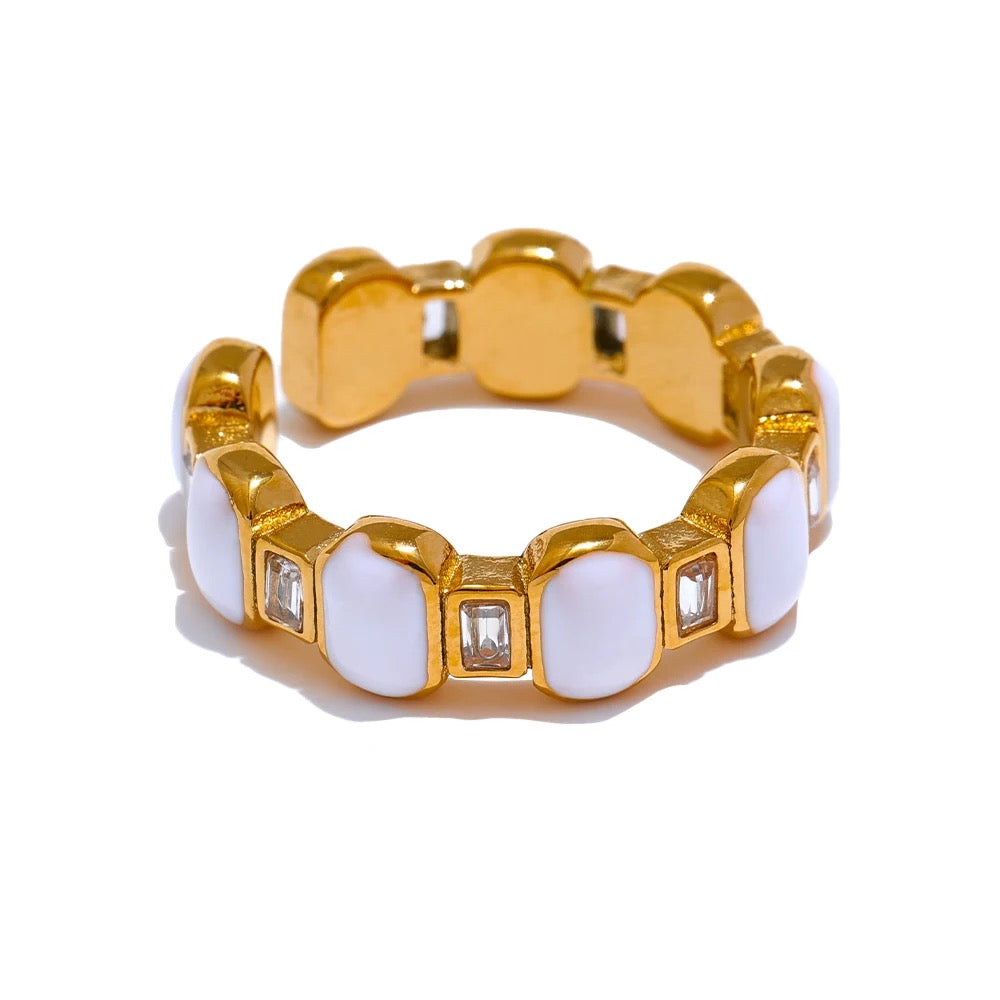 Gold White Cuff Ring