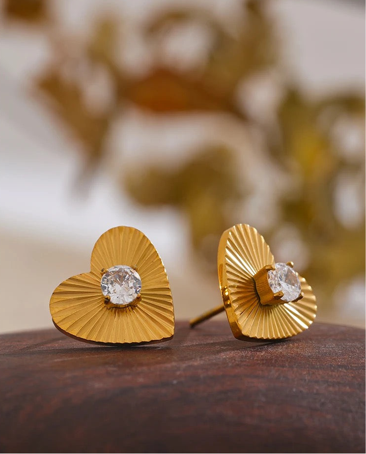 Gold Zirconia Heart Studs