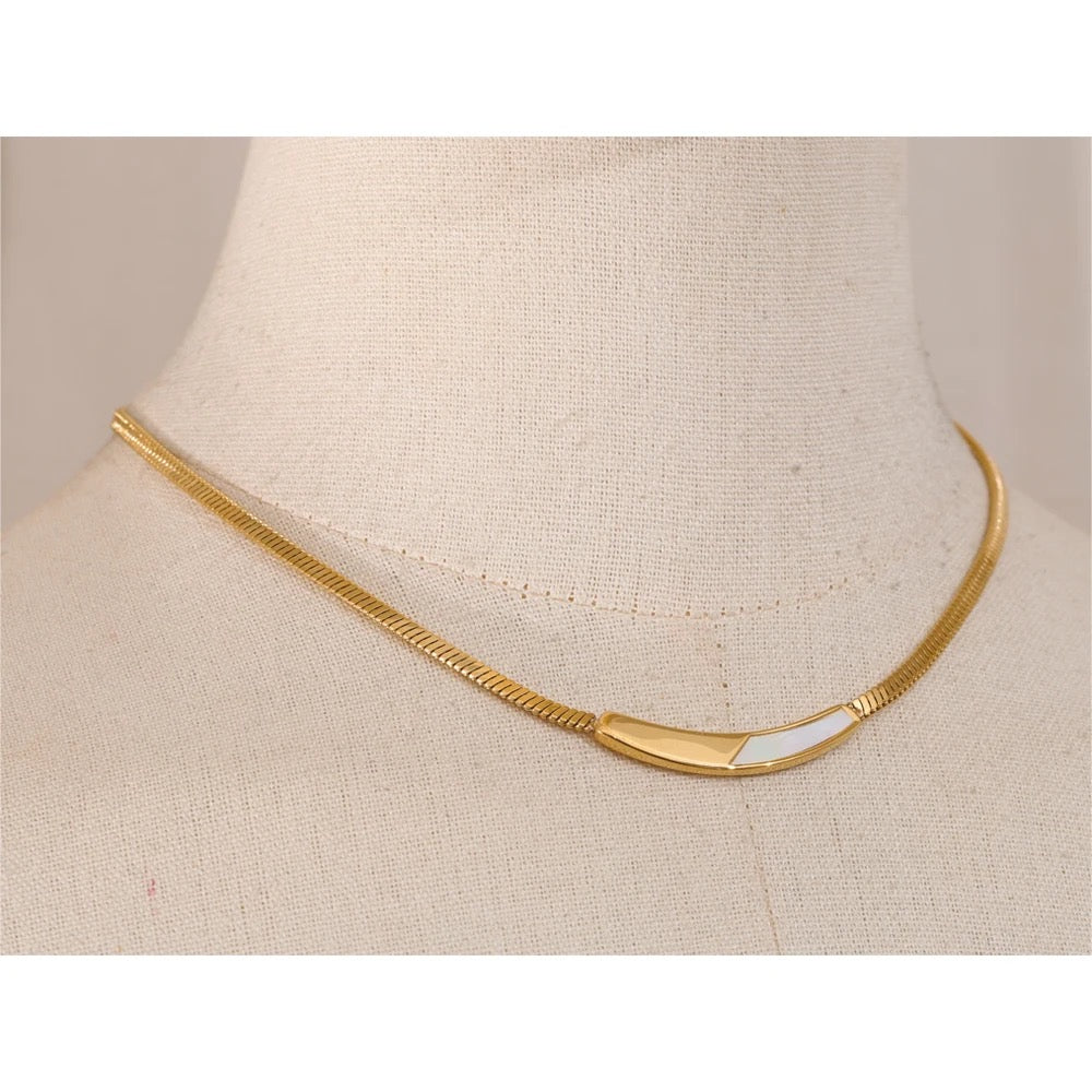 Gold White Boat Necklace