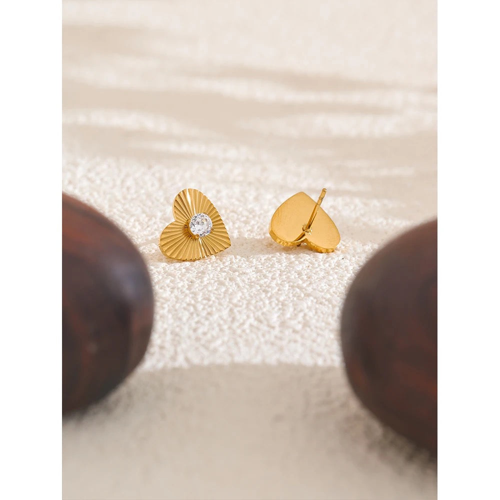 Gold Zirconia Heart Studs