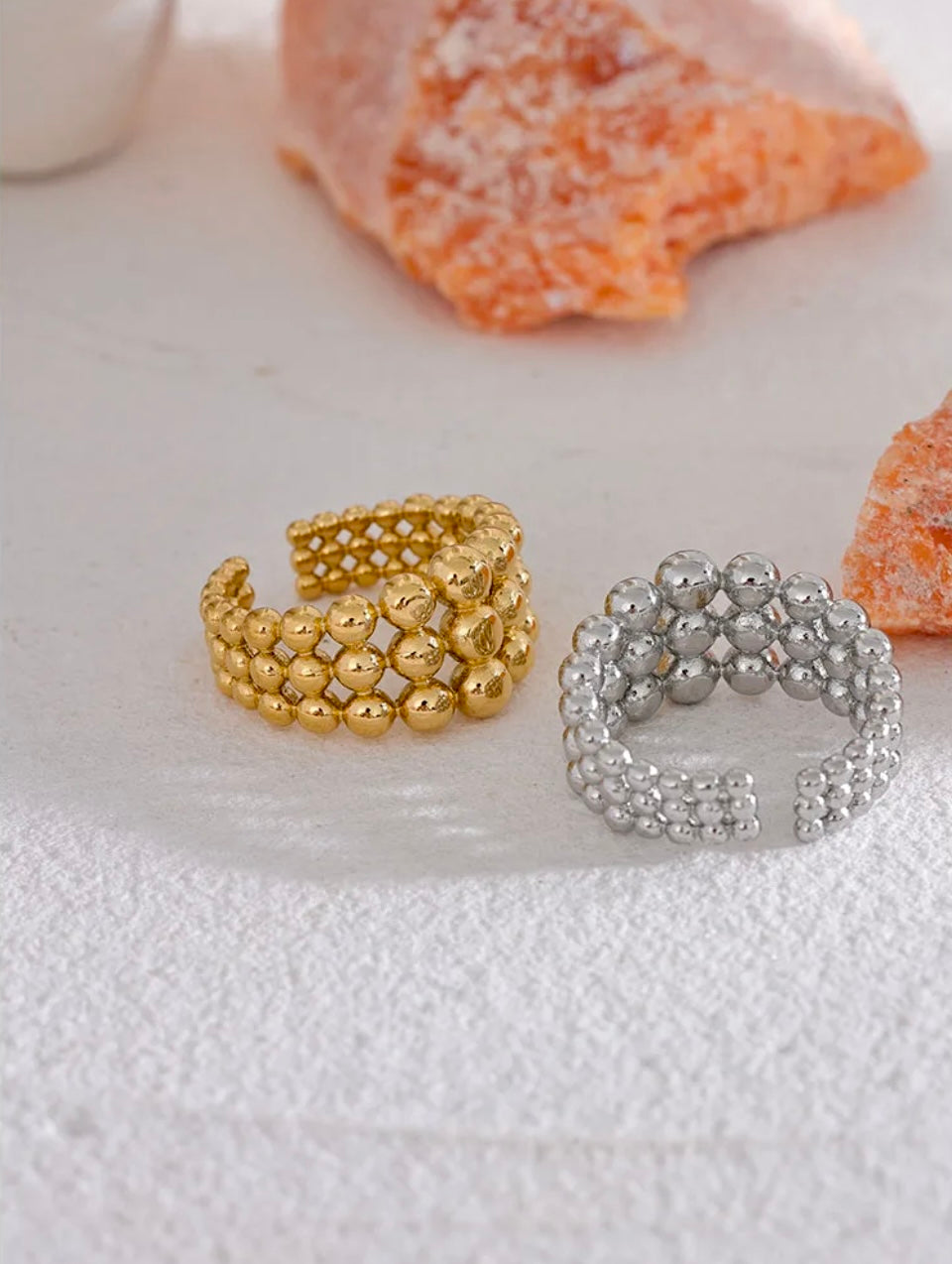 Round Beaded Three Layer Ring